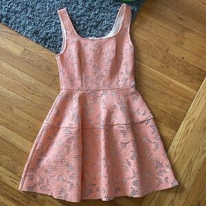 asos Fit & Flare Floral Embroidery Textured Peach Mini Dress Size 6